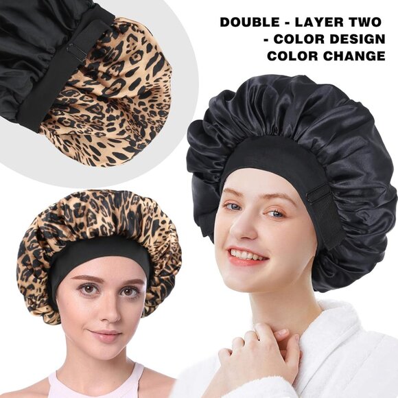 Silk Bonnet for Sleeping Double Layer Satin Bonnet Adjustable Bonnets for Black - Picture 5 of 6